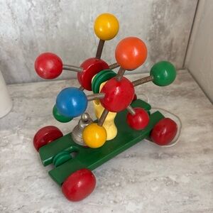 Vintage KOUVALIAS Wooden Pull Toy Train  - Wheels, Bell & Balls W/ Pull String!